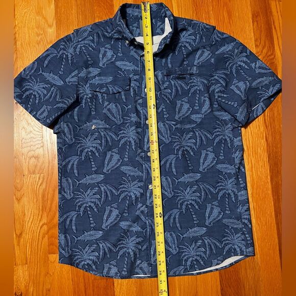 Vineyard Vines Harbor Shirt Navy Palm Print Short Sleeve Button Fishing Size M - Picture 7 of 16